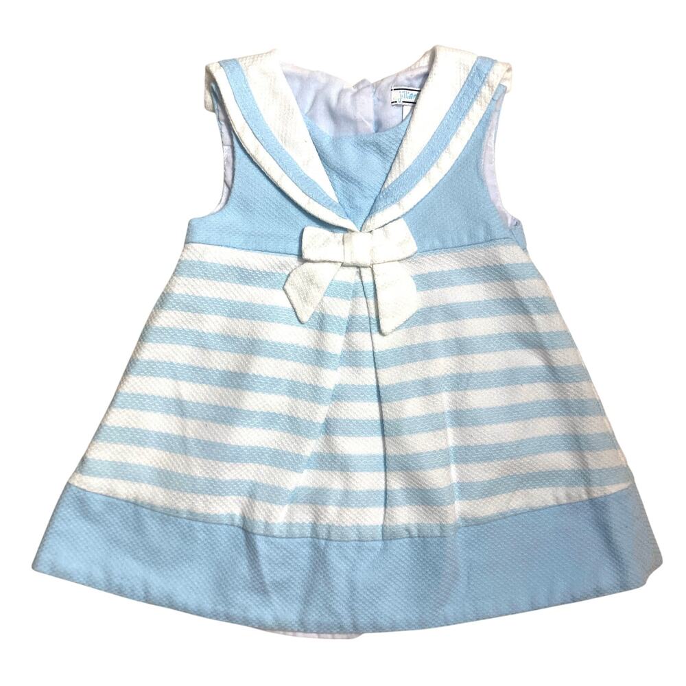 Jillian’s Closet Blue White Striped Pique Sailor Collar Bow Formal Dress